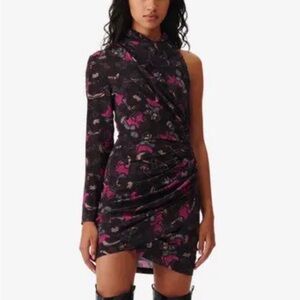 IRO Fabiola Asymmetrical Floral Satin One-Shoulder Dress